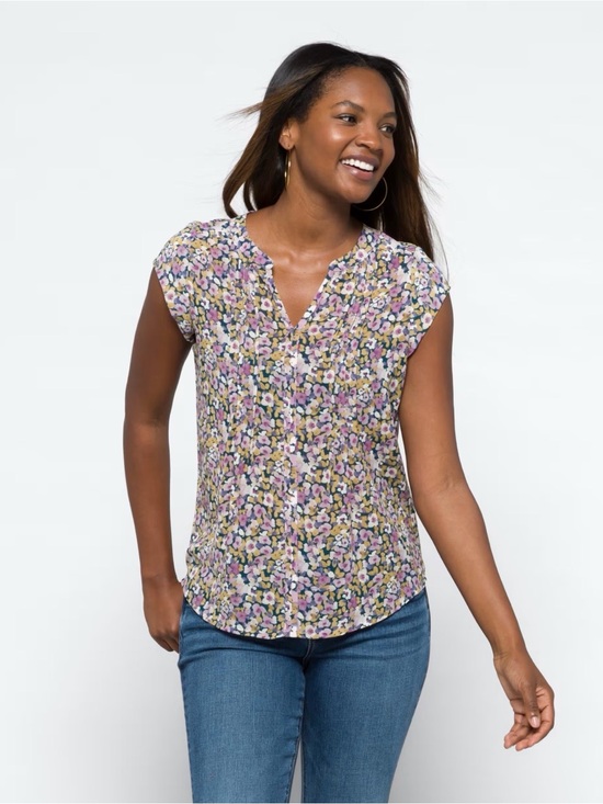 Monday Fun Tops - Monday Fun Alvena Split Neck Blouse Women’s Floral Short Sleeve Top Size Large